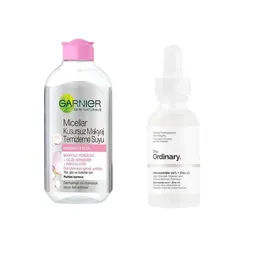سرم پوست دی اوردینری مدل 1% Niacinamide 10% + Zinc به همراه آب پاک کننده آرایش صورت گارنیه مدل Hassas
